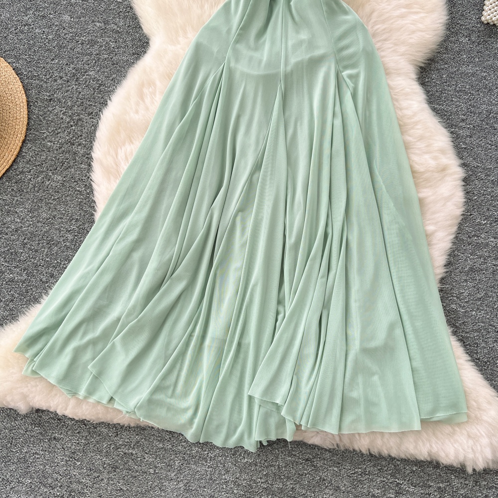 Gauze lotus leaf edges long dress enticement dress