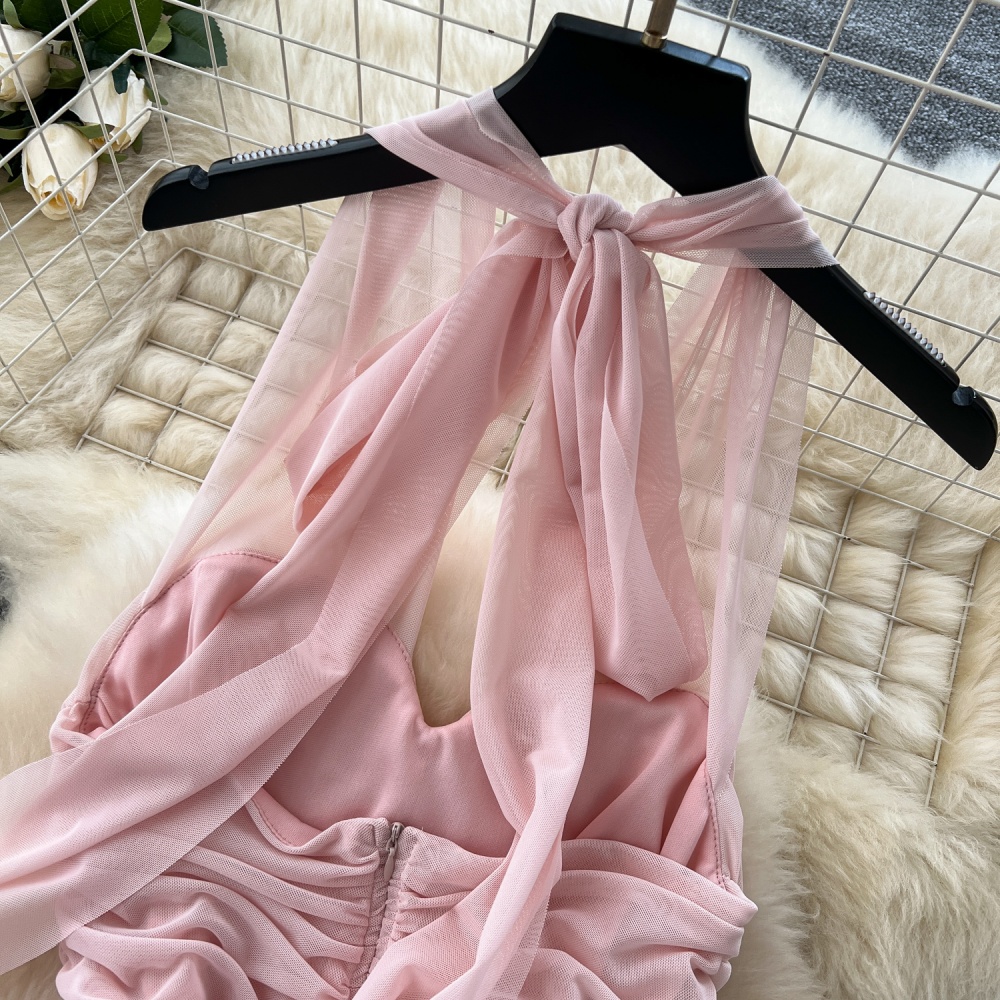 Gauze lotus leaf edges long dress enticement dress