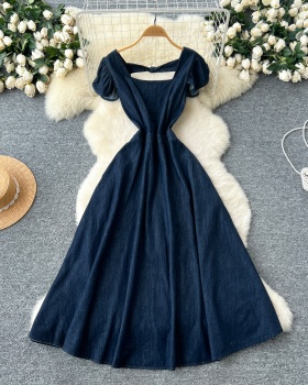 Square collar summer dress denim long dress