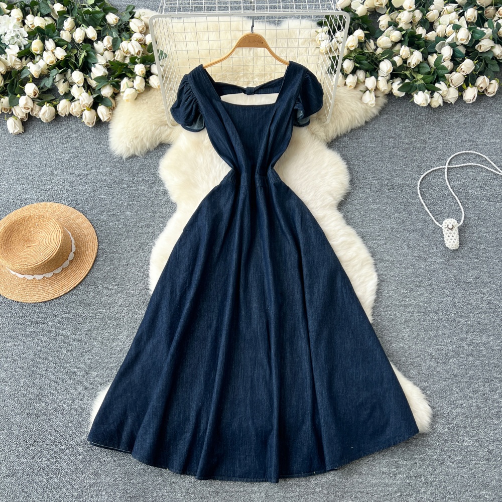 Square collar summer dress denim long dress