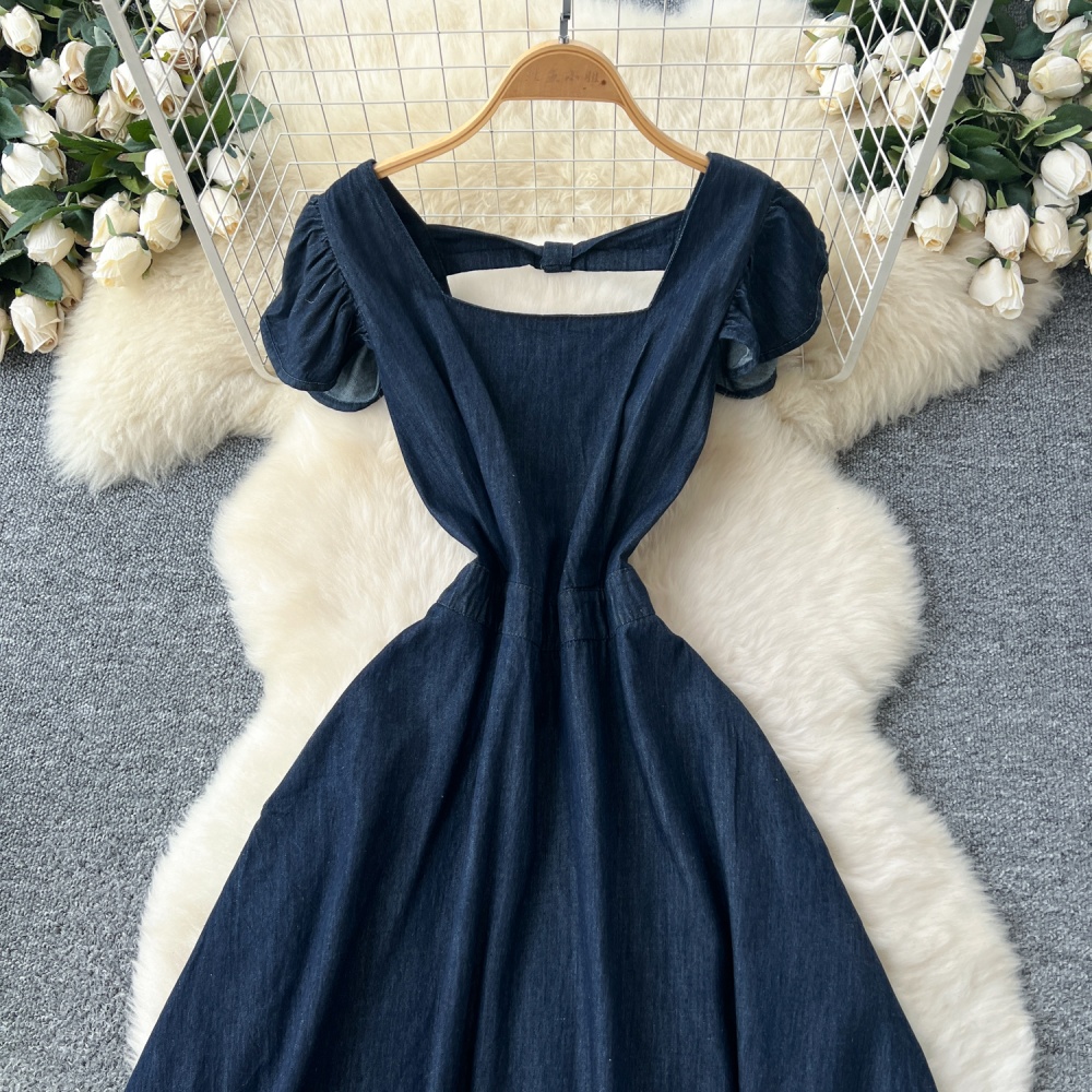 Square collar summer dress denim long dress