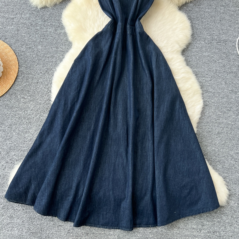 Square collar summer dress denim long dress