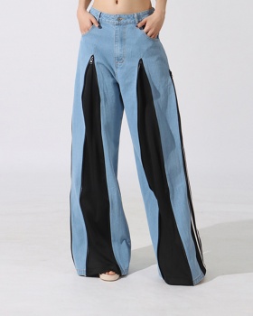 Split many zip jeans personality wide leg pants for women