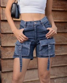 Fashion pocket short jeans splice spring and summer pants