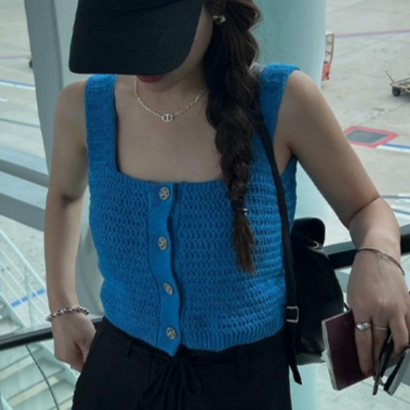 Sling blue tops sleeveless summer vest for women