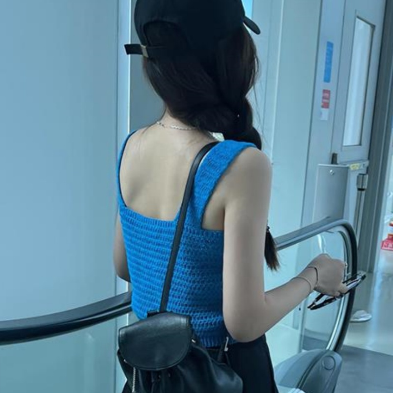 Sling blue tops sleeveless summer vest for women