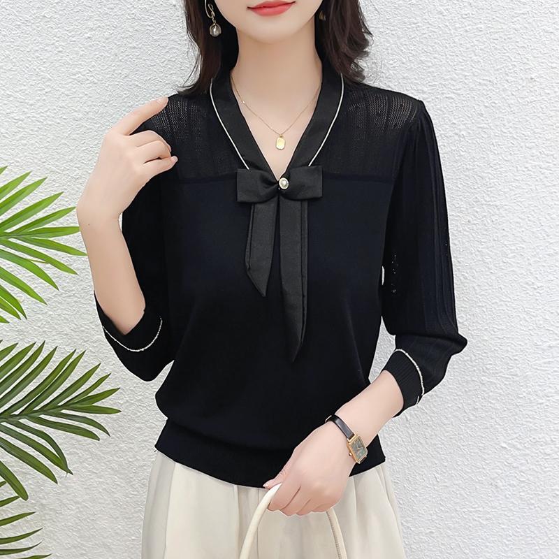 Thin spring tops V-neck short sleeve bottoming shirt