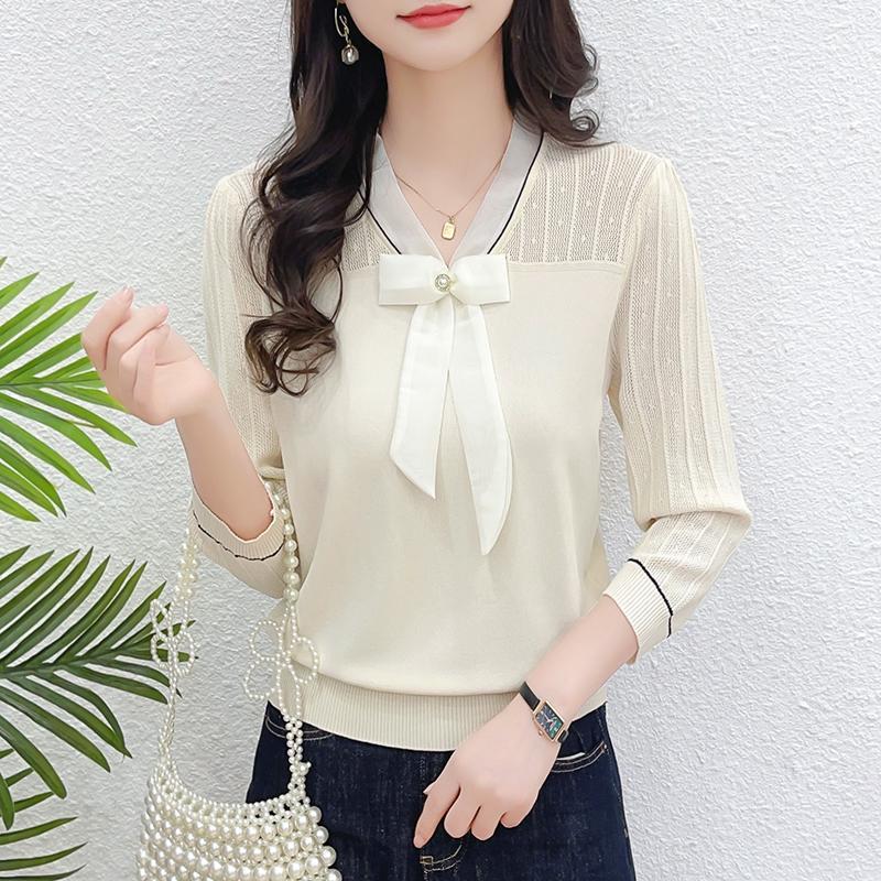 Thin spring tops V-neck short sleeve bottoming shirt