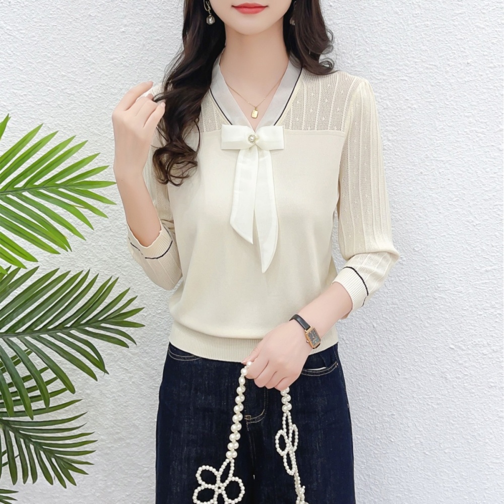 Thin spring tops V-neck short sleeve bottoming shirt