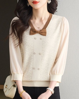 Knitted chiffon small shirt slim T-shirt for women