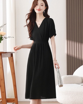 Black V-neck long dress temperament summer dress for women