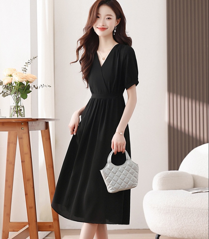 Black V-neck long dress temperament summer dress for women