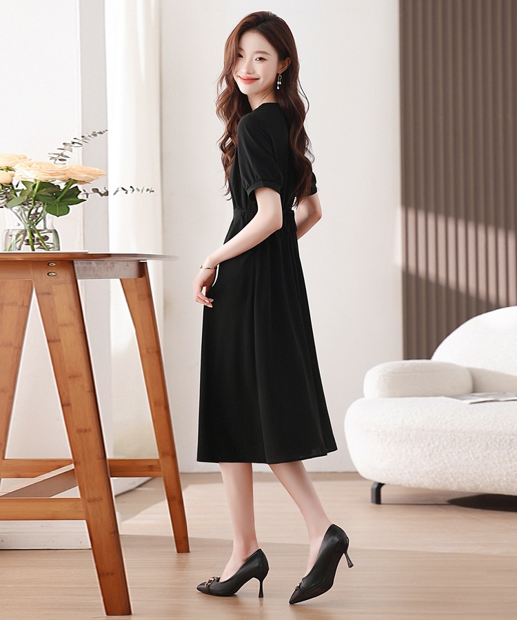 Black V-neck long dress temperament summer dress for women