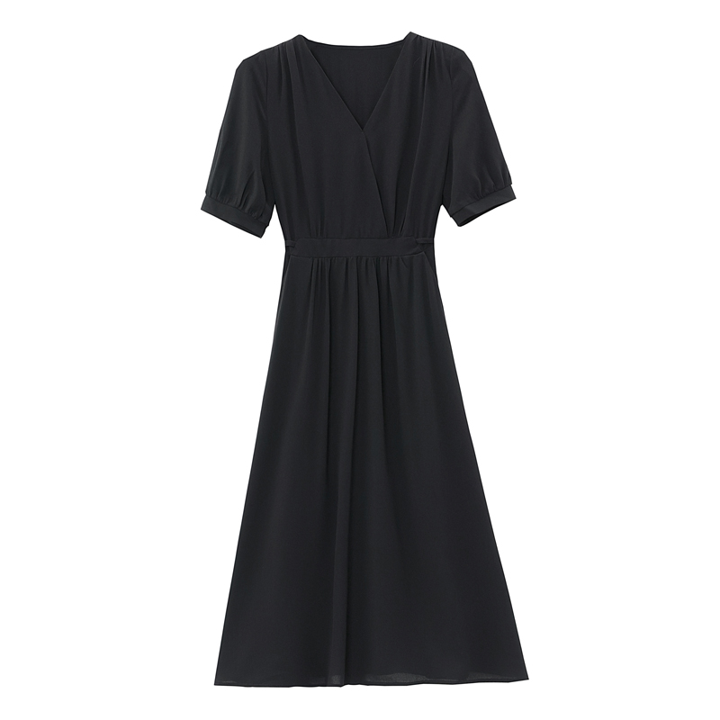 Black V-neck long dress temperament summer dress for women