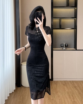 Chinese style evening dress split dress for women