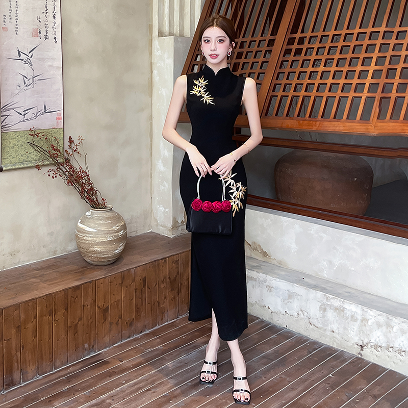 Elasticity cheongsam embroidery business suit