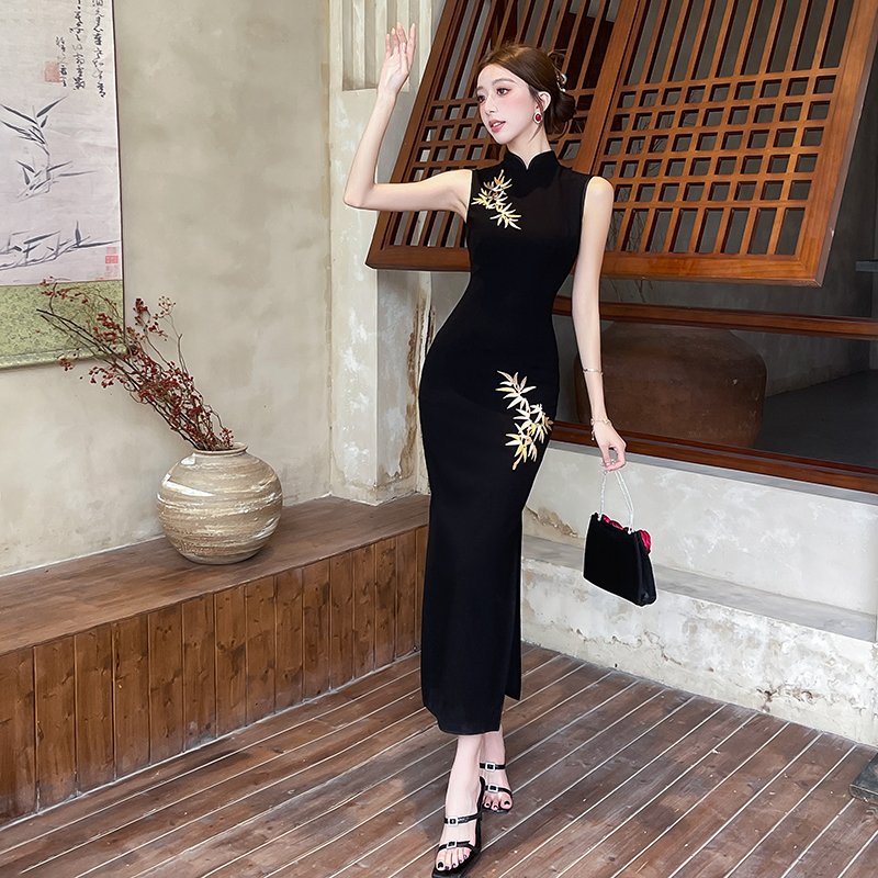 Elasticity cheongsam embroidery business suit