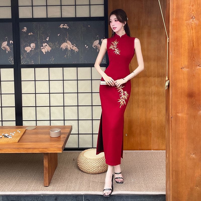 Elasticity cheongsam embroidery business suit