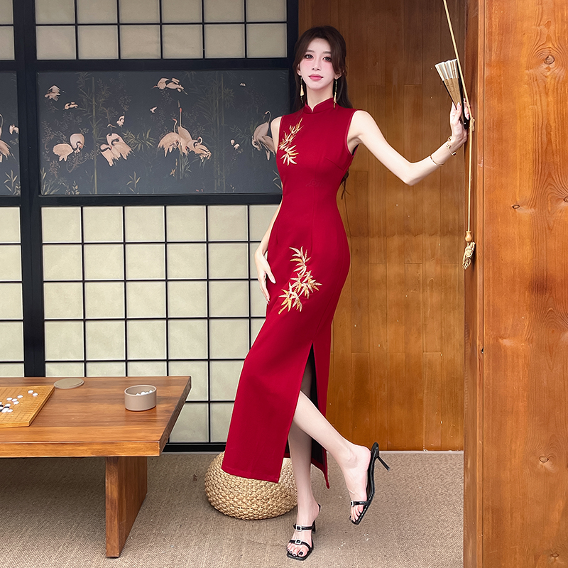 Elasticity cheongsam embroidery business suit