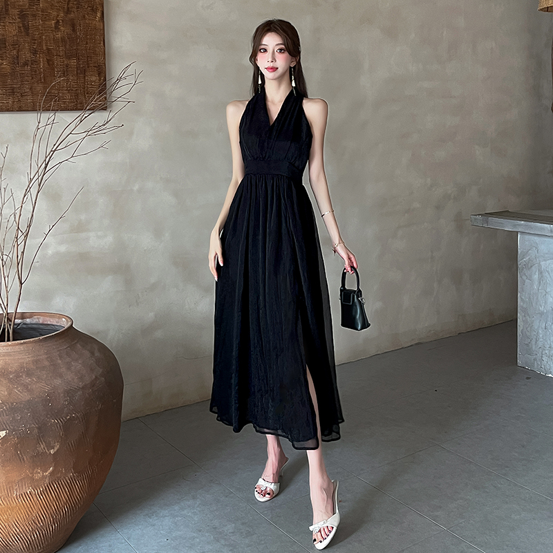 Split sleeveless dress summer temperament long dress