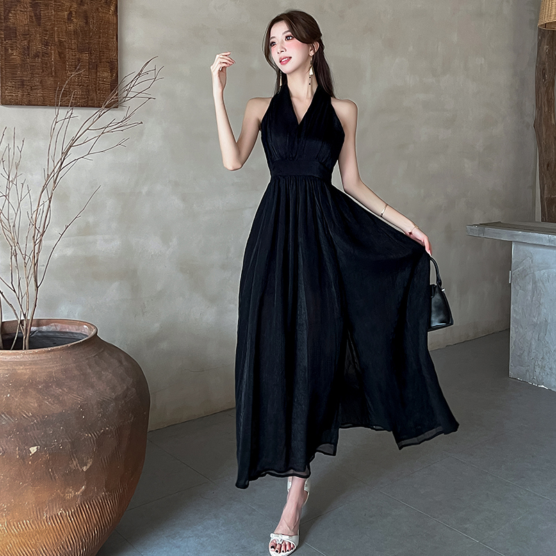 Split sleeveless dress summer temperament long dress