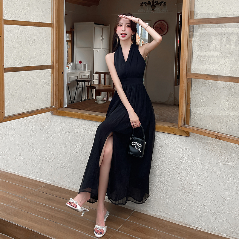 Split sleeveless dress summer temperament long dress