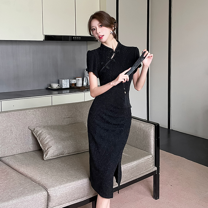 Temperament slim long dress split sexy cheongsam