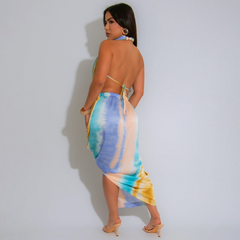 Summer halter sexy European style tie dye dress