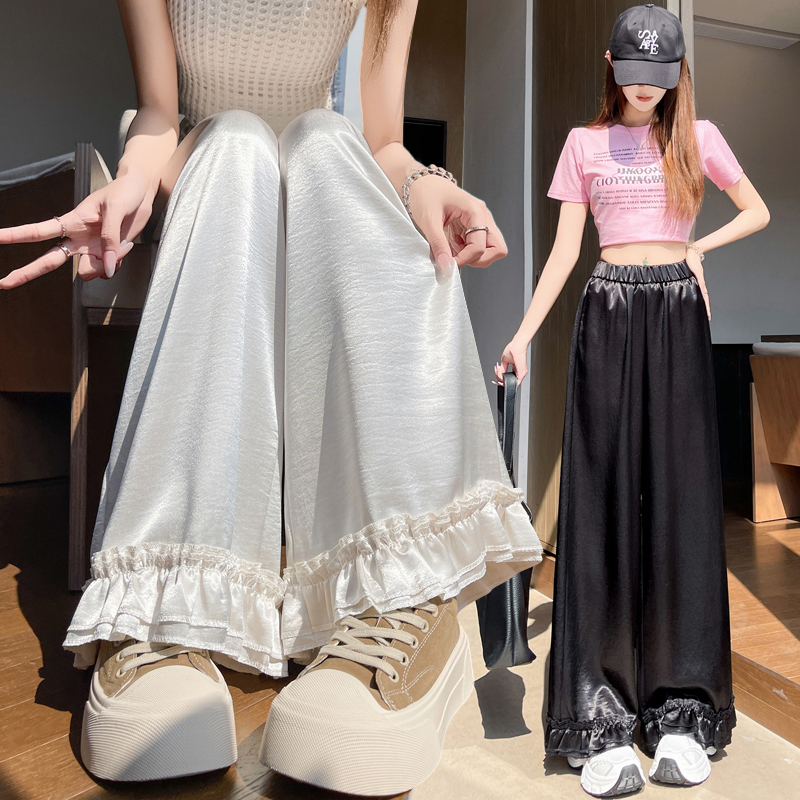 Drape wood ear spring and summer wide leg pants for women