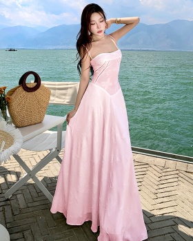 Vacation embroidered big skirt hollow seaside dress