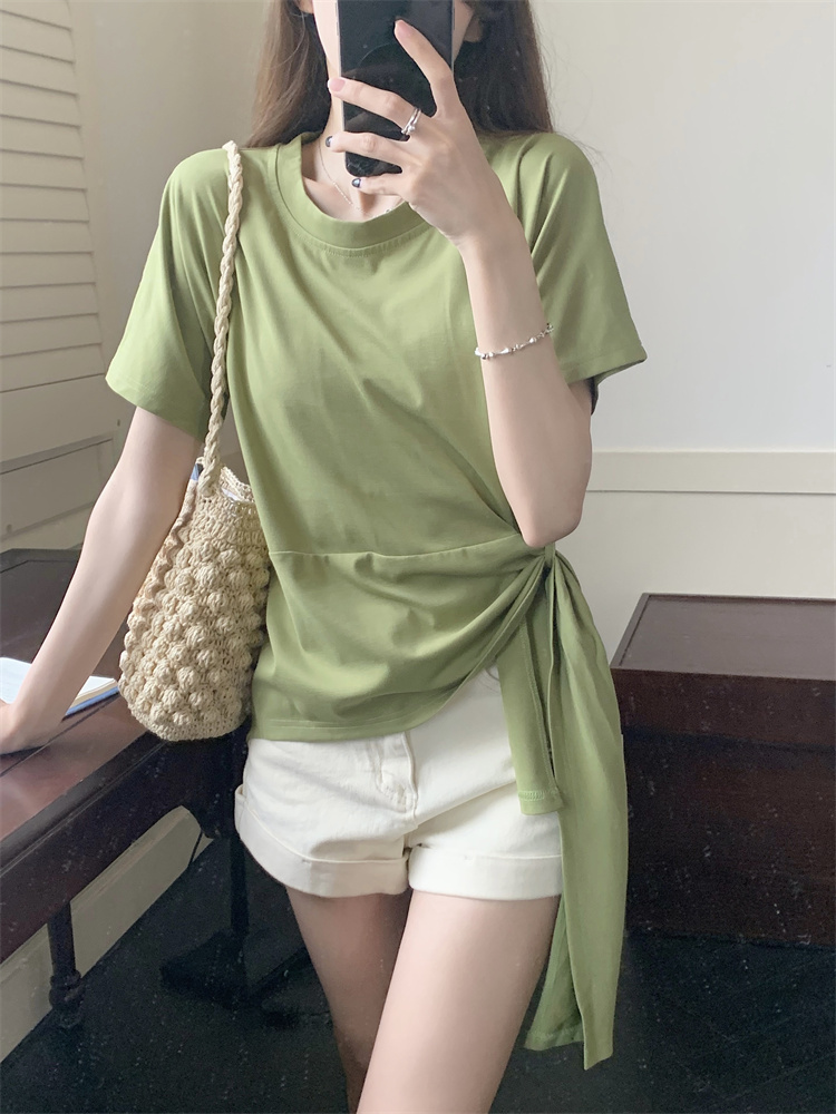 Summer short sleeve pinched waist unique tops for women