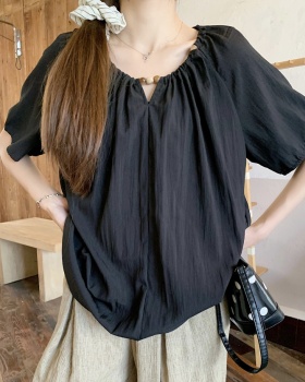 Summer round neck loose tops temperament slim thin small shirt