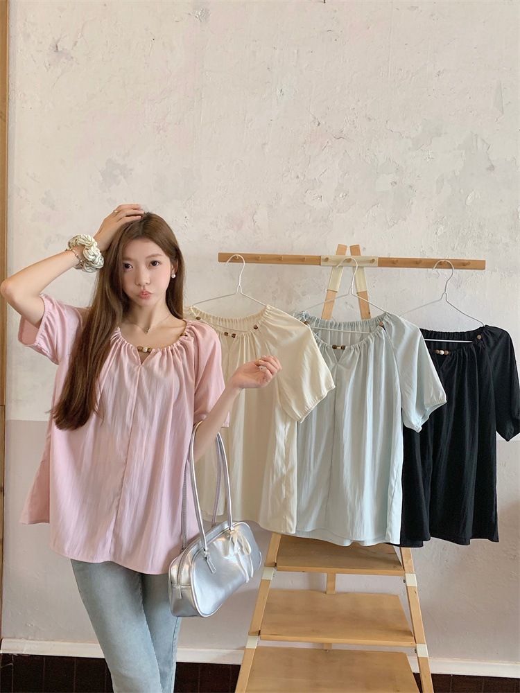 Summer round neck loose tops temperament slim thin small shirt