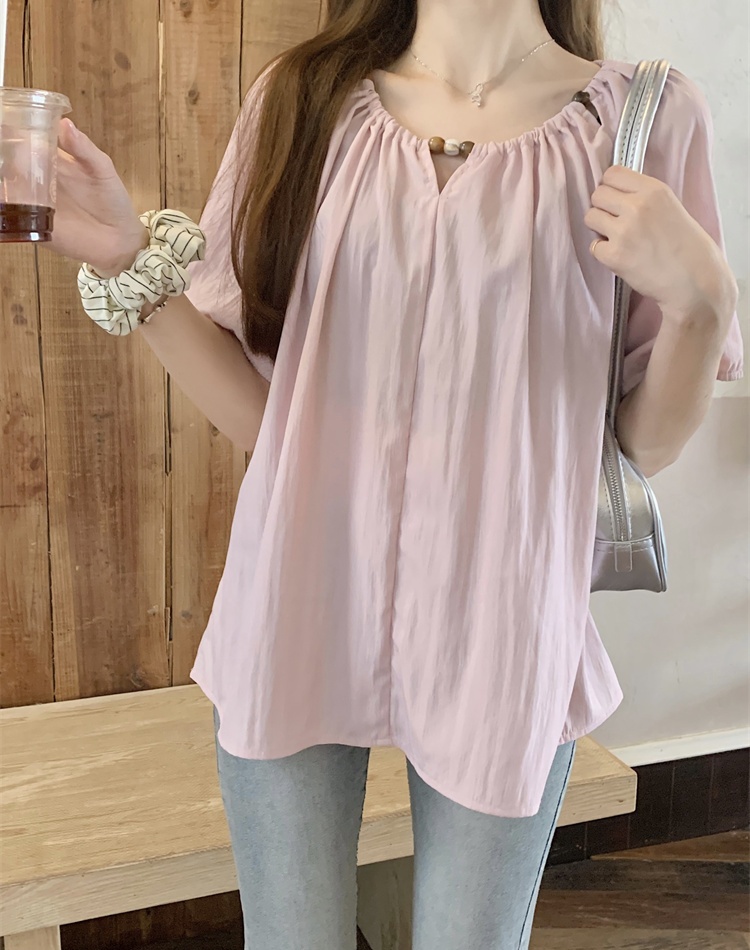 Summer round neck loose tops temperament slim thin small shirt