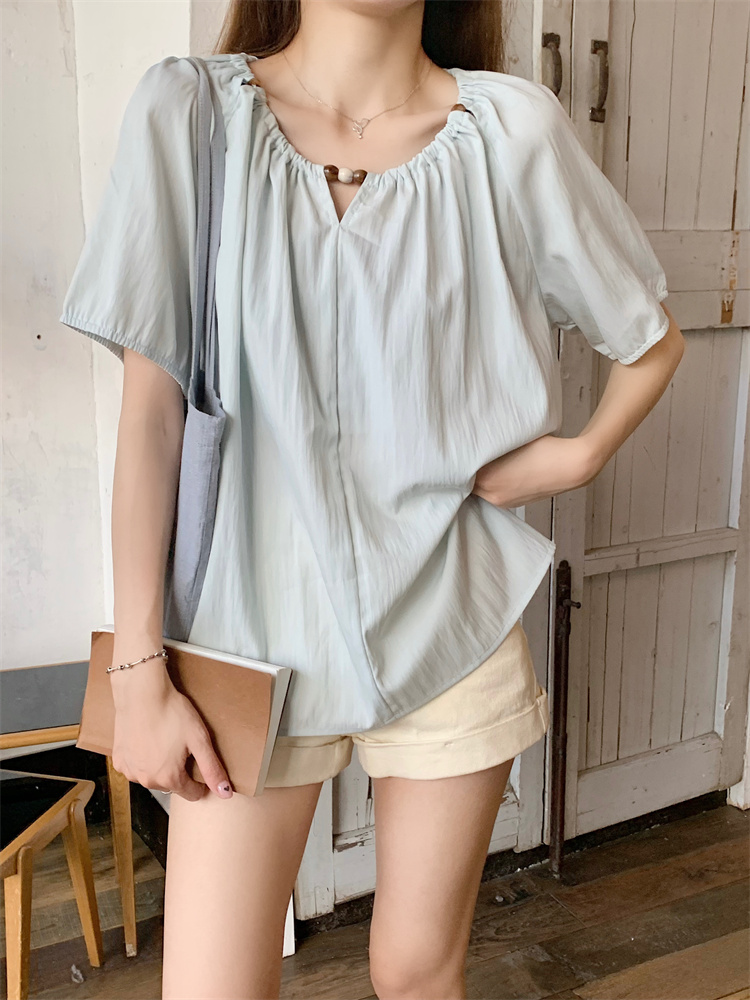 Summer round neck loose tops temperament slim thin small shirt