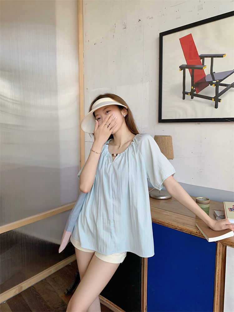 Summer round neck loose tops temperament slim thin small shirt