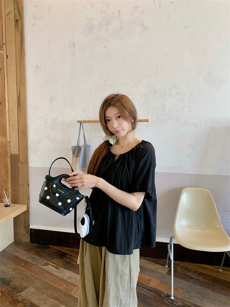 Summer round neck loose tops temperament slim thin small shirt