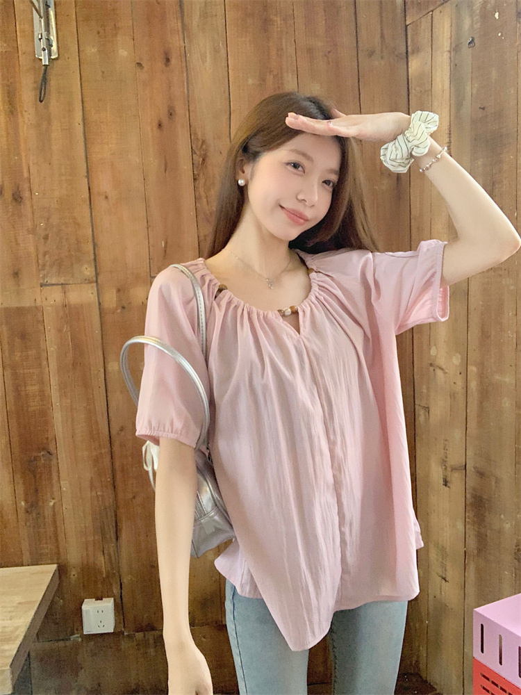 Summer round neck loose tops temperament slim thin small shirt