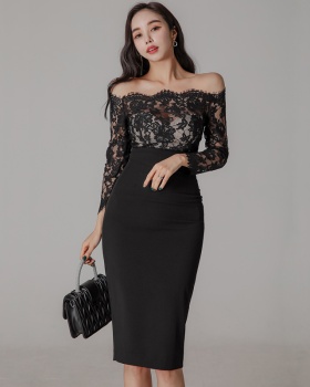 Slim temperament package hip lace Korean style dress