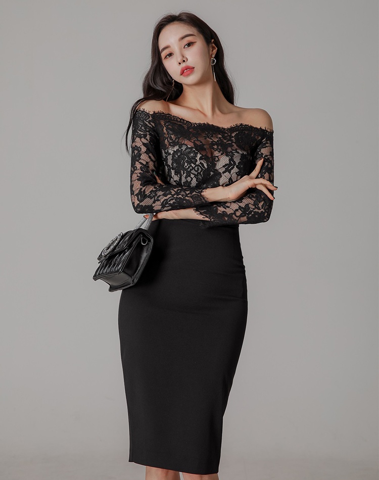 Slim temperament package hip lace Korean style dress