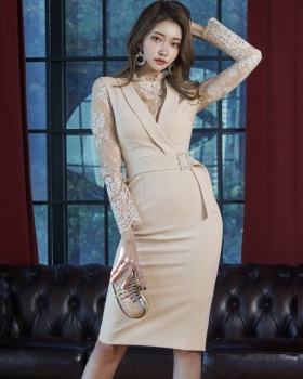 Lace sexy pinched waist splice temperament long dress