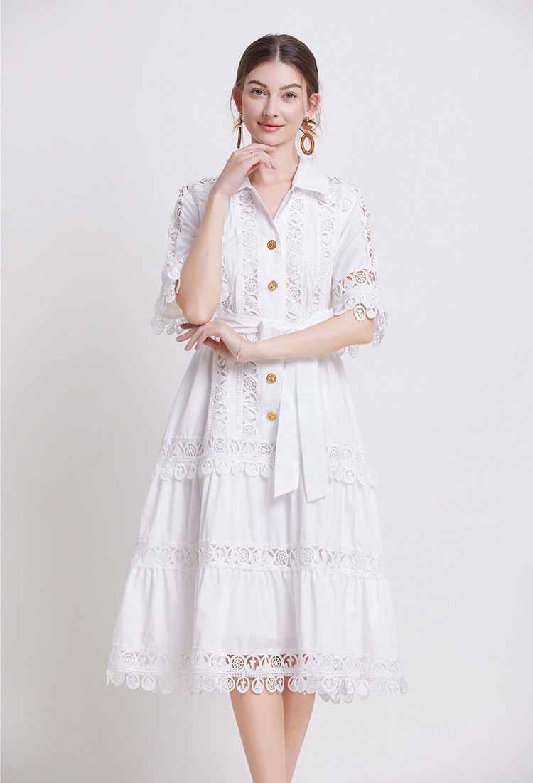 Lace short sleeve long dress France style dress