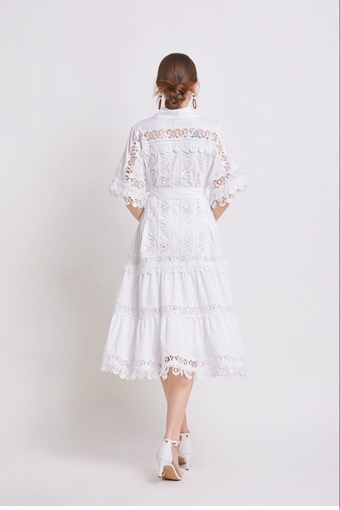 Lace short sleeve long dress France style dress