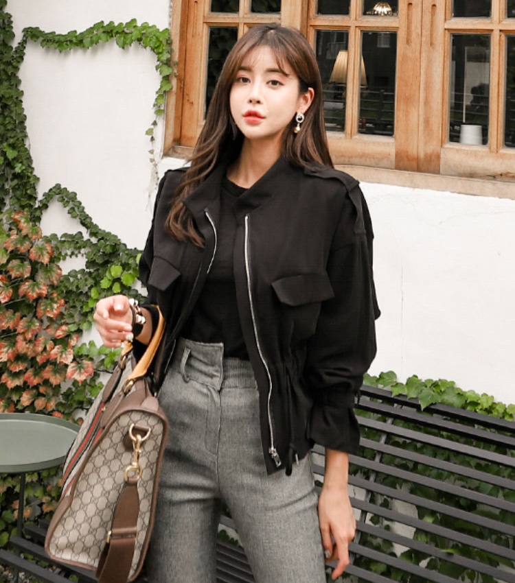 Slim Korean style drawstring pinched waist jacket