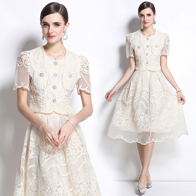 Light luxury chanelstyle lace skirt 2pcs set