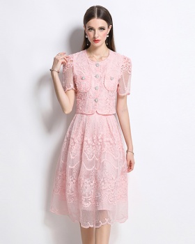 Light luxury lace chanelstyle skirt 2pcs set