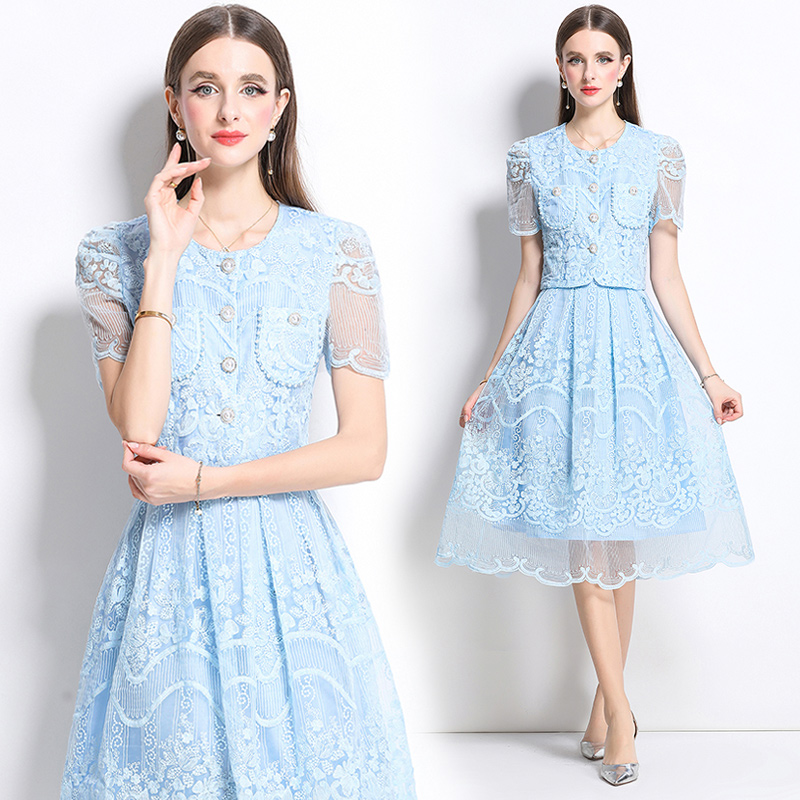 Lace light luxury chanelstyle skirt 2pcs set