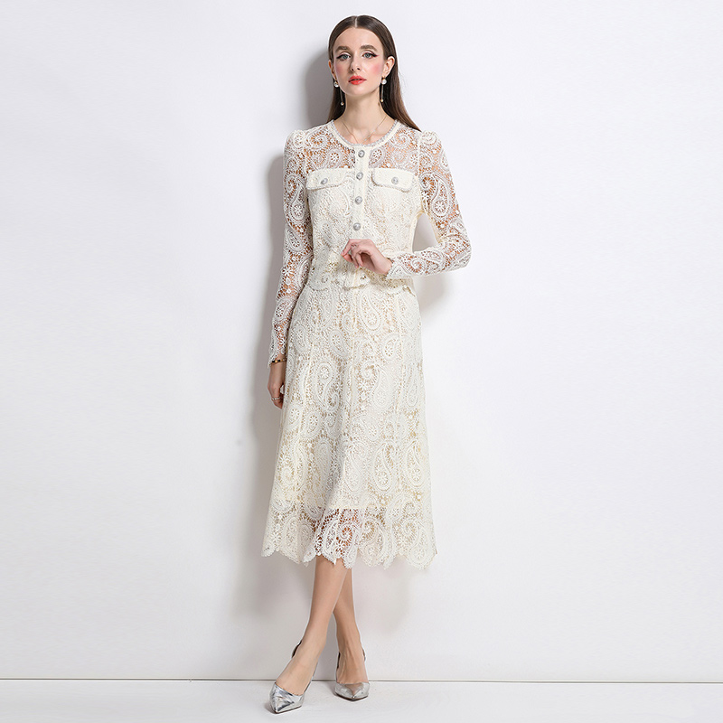 Lace light luxury chanelstyle skirt 2pcs set