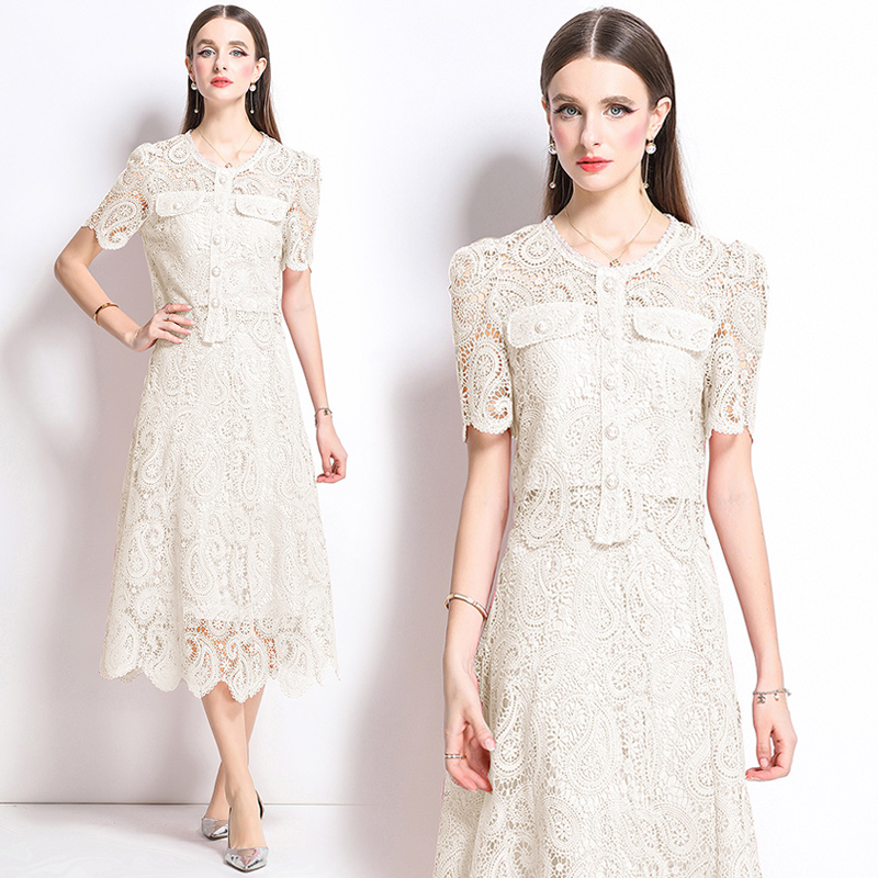 Light luxury chanelstyle lace skirt 2pcs set