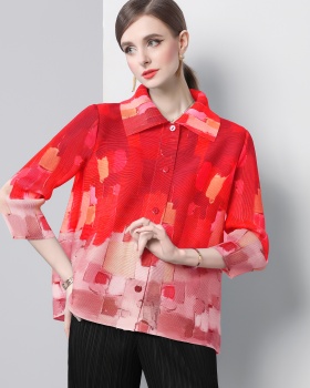 Lapel printing cardigan slim spring and autumn tops